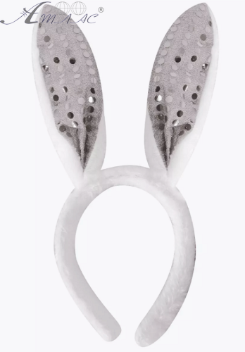 Игрушки Обруч Ушки Зайки меховые с пайетками 26см серебро  04899