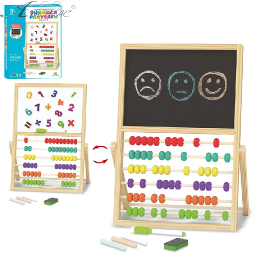 Игрушка Деревянная Доска 2х-сторонняя мольберт + счеты  2180-1