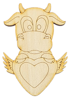 Фигурка фанерная - Корова или Бык № 18 с сердцем и крыльями 5,5 х 8 см + магнит AS-4531