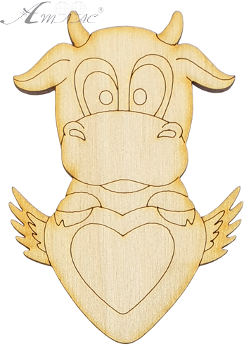Фигурка фанерная - Корова или Бык № 18 с сердцем и крыльями 5,5 х 8 см + магнит AS-4531