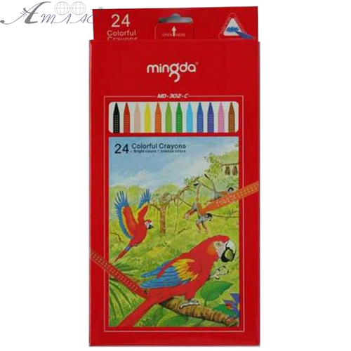 Карандаши восковые Mingda 24 цвета треугольные *3029