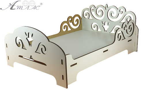 Мебель для кукол ростом 30 см - Кровать № 2 двойная с боковинками из МДФ AS-6004, М-2031