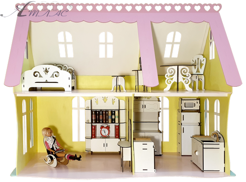 Домик № 8 ( 2 этажа, 4 комнаты ) - Крашеная фанера + подсветка + пульт + Wi-Fi - 101 х 55 х 78 см AS-4285, BF-008 Домик № 8 ( 2 этажа, 4 комнаты ) - Крашеная фанера + подсветка + пульт + Wi-Fi - 101 х 55 х 78 см AS-4285, BF-008