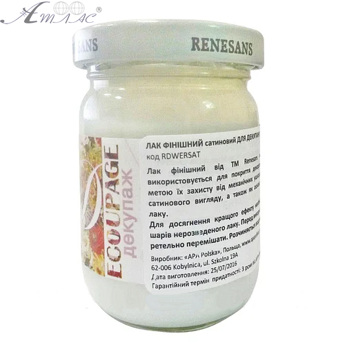 Лак фінішний сатиновий (матовий) для декупажу 125 мл Renesans на водній основі