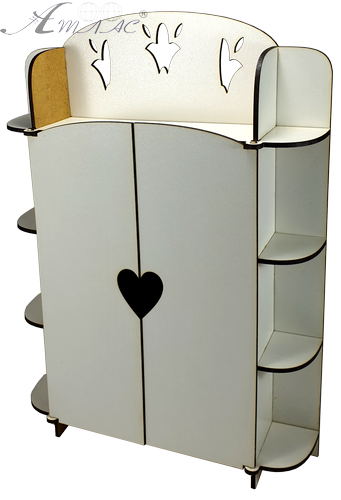 Меблі для ляльок ростом 30 см - Шафа № 1 з полицями з МДФ AS-6010, М-2037