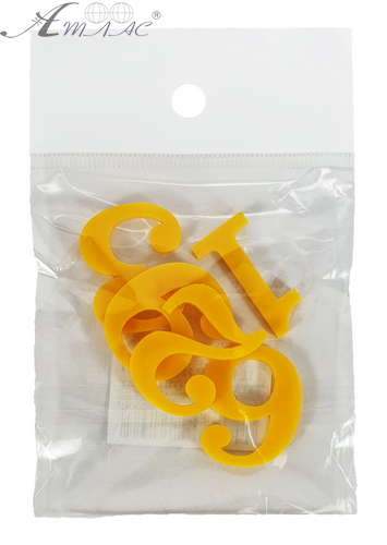 Пластиковые Цифры арабские 4шт желтые 3мм h=3см AS-0064