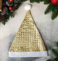 Шапка Деда Мороза Золотая с окантовкой  16513