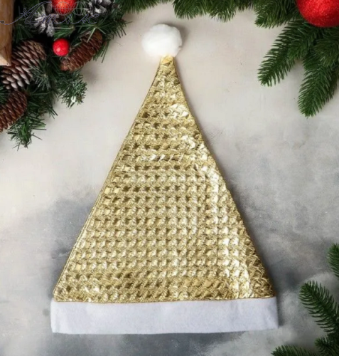 Шапка Діда Мороза Золота з окантовкою  16513