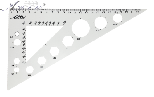 Треугольник 22 см большой с транспортиром, супер-белый  AS-0613