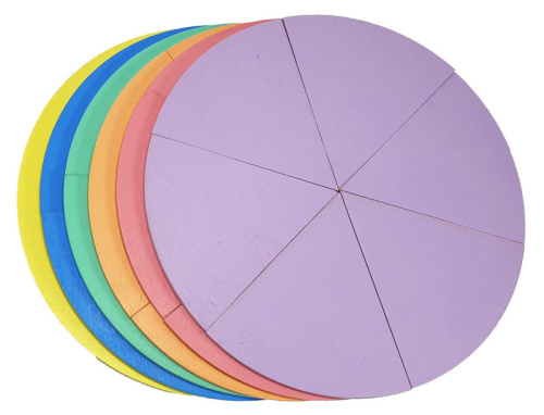 Дроби учебные от 1 до 6 частей d = 20 см ЦВЕТНЫЕ на магнитах из фанеры AS-7108, О-00015 фото 2