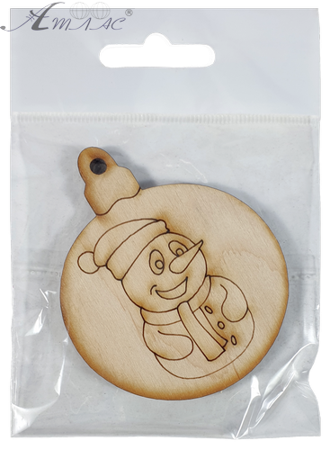 Фігурка фанерна - Ялинкова куля зі сніговиком 6 см  AS-4774 фото 2