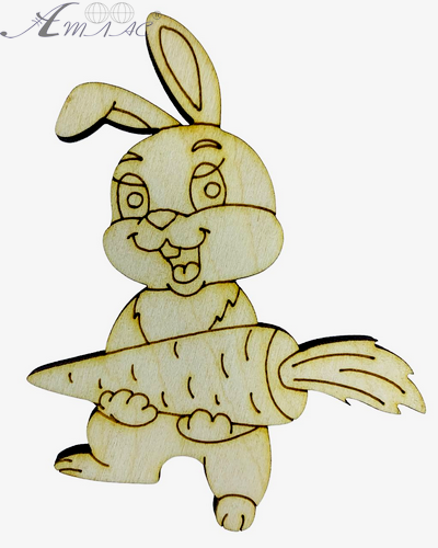 Фігурка фанерна - Кролик № 15 з морквою 7,5*6,5см  AS-4589