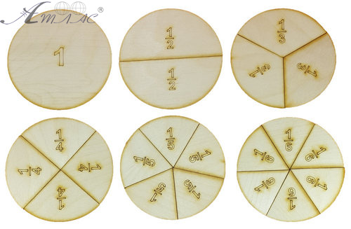 Дроби навчальні від 1 до 6 частин d = 10 см з фанери AS-7106, О-00014