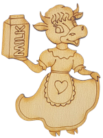 Фігурка фанерна - Корова або Бик №  4 з пакетом молока 6х8см + магніт AS-4517