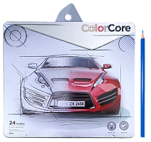 Олівці кольорові Marco Color Core 24 кольорів шестигранні в металевому пеналі 3100-24TN 