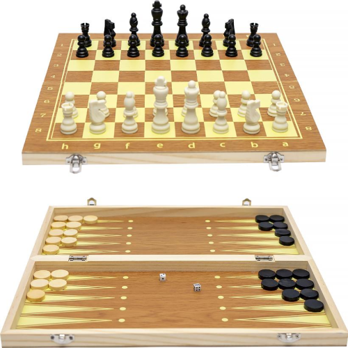 Игра Настольная Шашки, Шахматы, Нарды 3 в 1 дерево 34см  623А фото 2