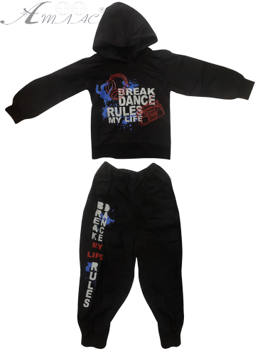 Костюм спортивний для хлопчика чорний з малюнком, з капюшоном, футер р.56 (28) 12723