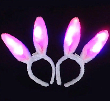 Игрушки Обруч Ушки Зайки с подсветкой 29 см меховые белые с розовым  09921