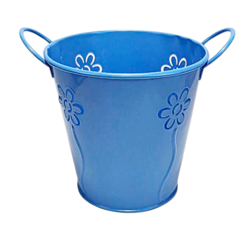 Ведерко Кашпо Декоративное металл  11 х 11см с двумя ручками и цветами Синее  10997