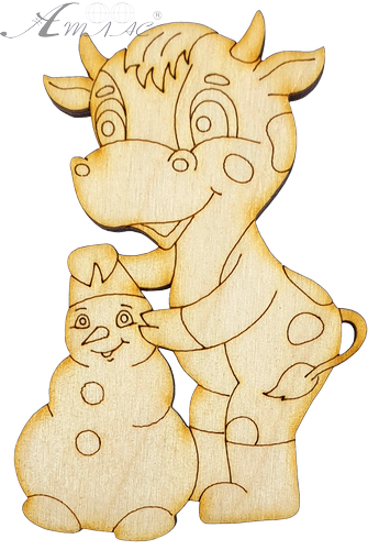 Фигурка фанерная - Корова или Бык № 20 со снеговиком 5,5 х 8,5 см + магнит AS-4533 Фигурка фанерная - Корова или Бык № 20 со снеговиком 5,5 х 8,5 см + магнит AS-4533