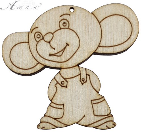 Фігурка фанерна - Мишеня №  5 вухань в комбінезоні 70 х 63 мм з магнітом AS-4829, В-0387