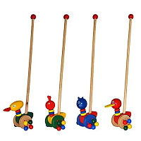 Игрушка Каталка Деревянная 12 см с ручкой Микс  0025