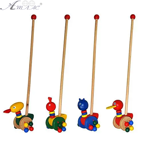 Игрушка Каталка Деревянная 12 см с ручкой Микс  0025