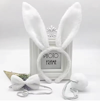 Іграшки Обруч  Вушка Зайчика з хвостом і метеликом хутряні Білі  06762