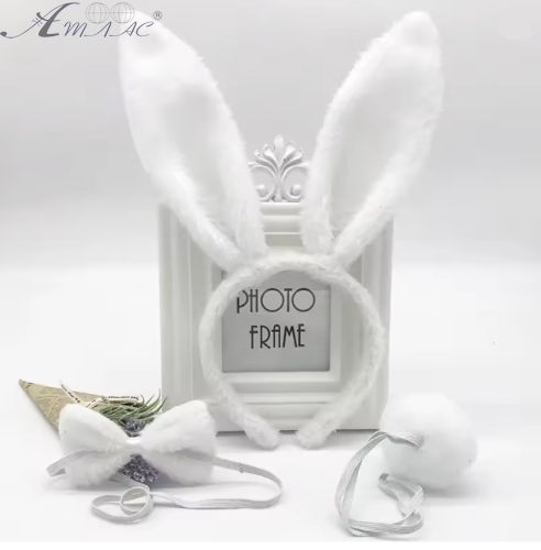 Іграшки Обруч  Вушка Зайчика з хвостом і метеликом хутряні Білі  06762