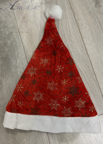 Шапка Діда Мороза Червона зі сніжинками  6473-8