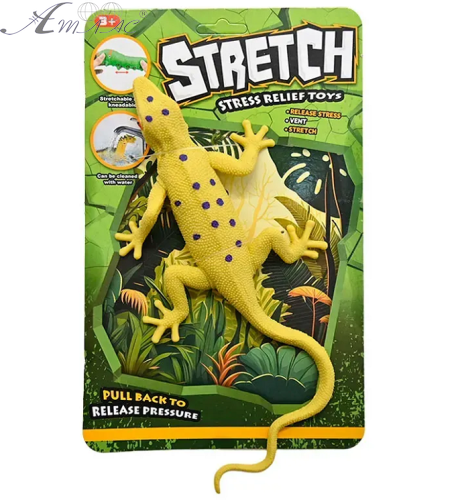 Іграшка Силіконова тягучка Ящірка Велика Гірчична із синіми плямами плямами  5050-30