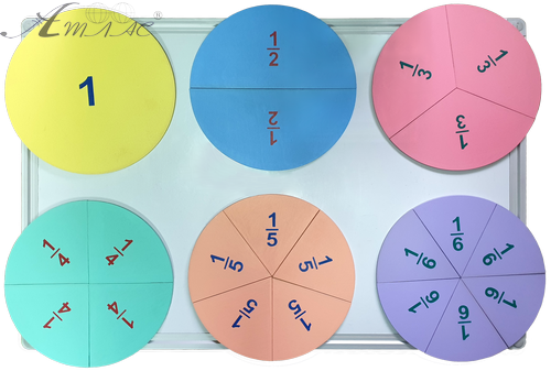 Дроби навчальні від 1 до 6 частин d = 20 см Кольорові з цифрами на магнітах з фанери AS-7110, О-00028 фото 3
