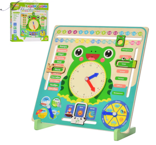 Игрушка Деревянная Умный Календарик часы обучающие 30х30х3 см  MD2852