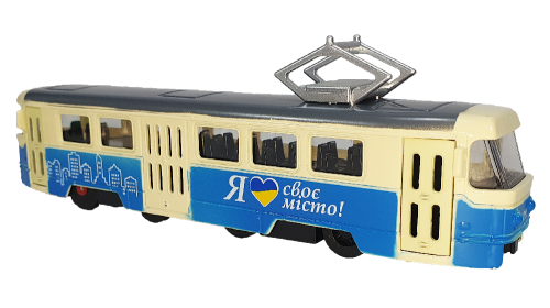 Модель АвтоХіт Трамвай 18см металл Голубой с желтым  10710