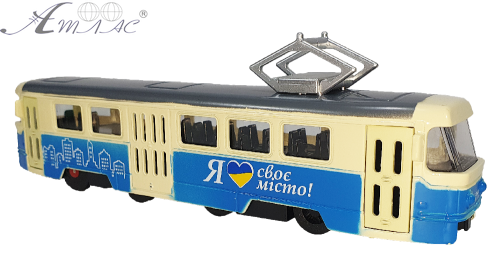 Модель АвтоХіт Трамвай 18см метал Блакитний з жовтим  10710