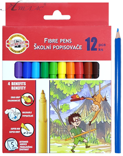 Фломастеры Koh-i-Noor 12 цветов GRIP круглые 771002AB08KS
