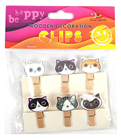 Прищіпки декоративні Коти 6 шт дерев'яні 3,5 см 200179