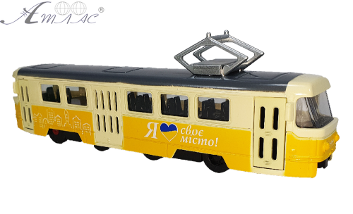 Модель АвтоХіт Трамвай 18см метал жовто-бежевий  08758