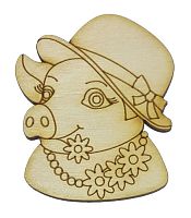 Фигурка фанерная - Свинка № 16 в шапке с цветами 55 х 65 мм с магнитом AS-4817, В-0366