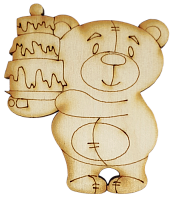 Фігурка фанерна - Ведмедик з тортом 6 см AS-4686, В-0186