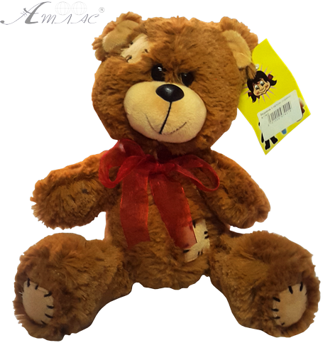 Іграшка М'яка Ведмедик з бантом, латкою коричневий 21 см  В228/0