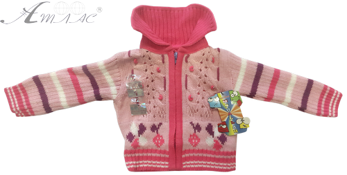 Набор кофта + платье для девочки, вязаные на змейке, розовые с белым р. 1-3 13195 Набор кофта + платье для девочки, вязаные на змейке, розовые с белым р. 1-3 13195