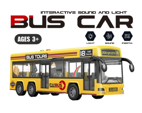 Игрушка Автобус BUS CAR двери открываются свет звук желтый 28 см  329-1