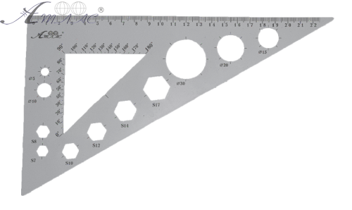 Трикутник 22 см великий із транспортиром сірий  AS-0619