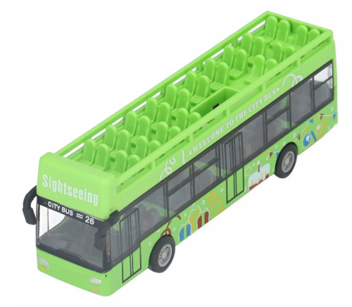 Игрушка Автобус Die-Cast кабрио двухэтажный зеленый 15 см  1210-1D48 фото 3
