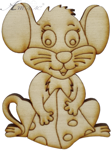 Фігурка фанерна - Мишеня №  3 з сиром пірамідкою 53 х 70 мм з магнітом AS-4827, В-0385