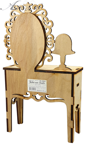 Меблі для ляльок типу Барбі - Дамський стіл з РЕАЛЬНИМ дзеркалом та Лампою з фанери  AS-4062 фото 3