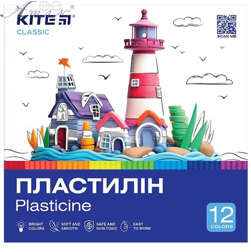 Пластилін Kite Classic 12 кольорів 240 гр  К-1086 