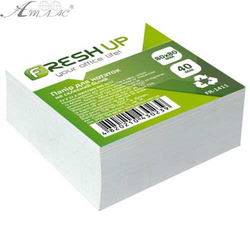 Папір для нотаток Fresh Up білий НЕ клеєний 80 х 80 мм 400 арк FR-1411