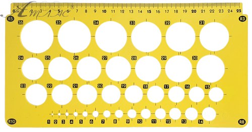 Линейка Трафарет Окружности от 1 до 30 мм, 25 см AS-0246, К-9060м